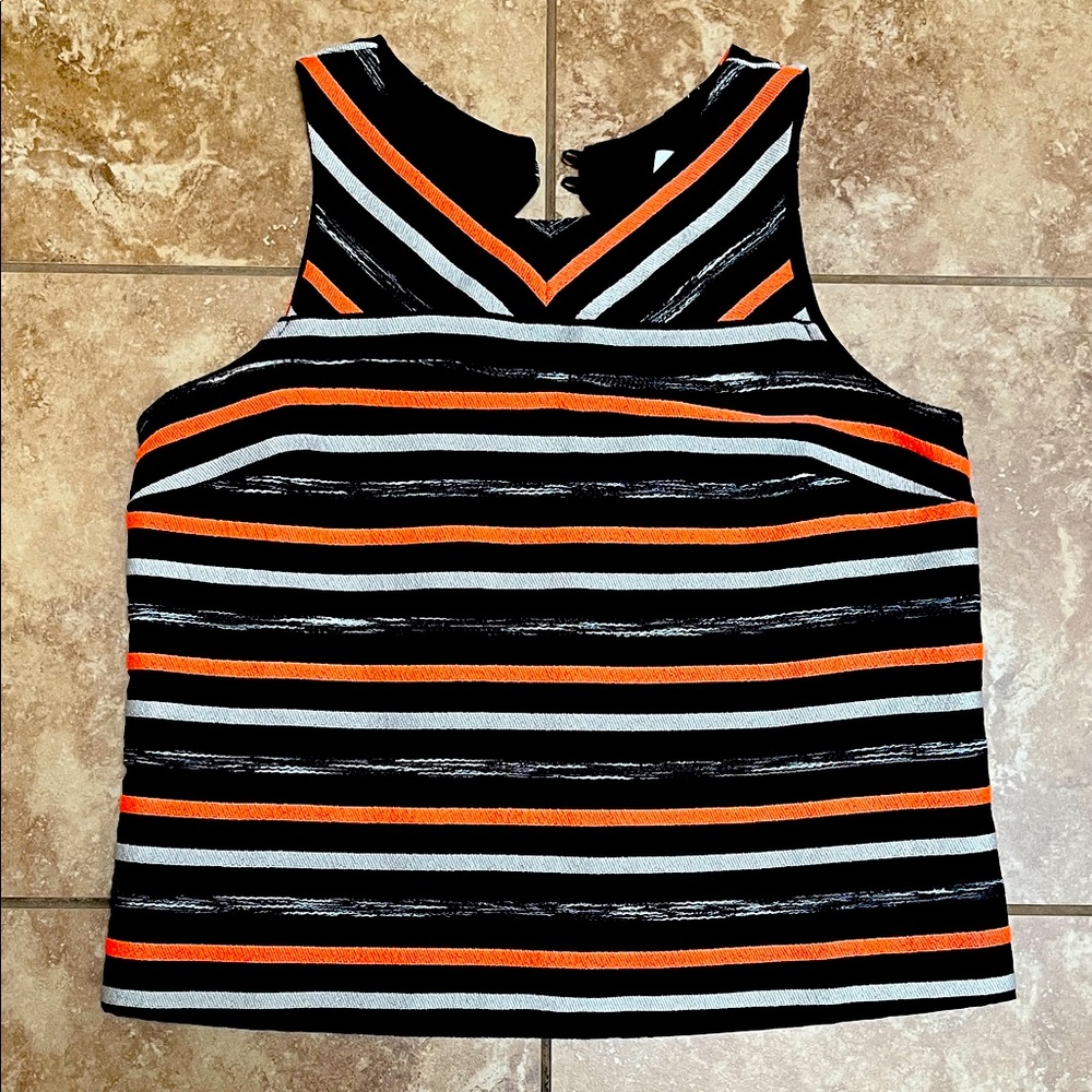 Anthro HD in Paris- Black, White, and Orange crop Sleeveless Blouse